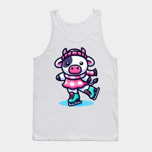 Ice Skating Cow Kawaii Style Tank Top